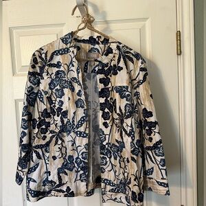 Chico's Navy and Beige Floral lightweight Jacket size 1